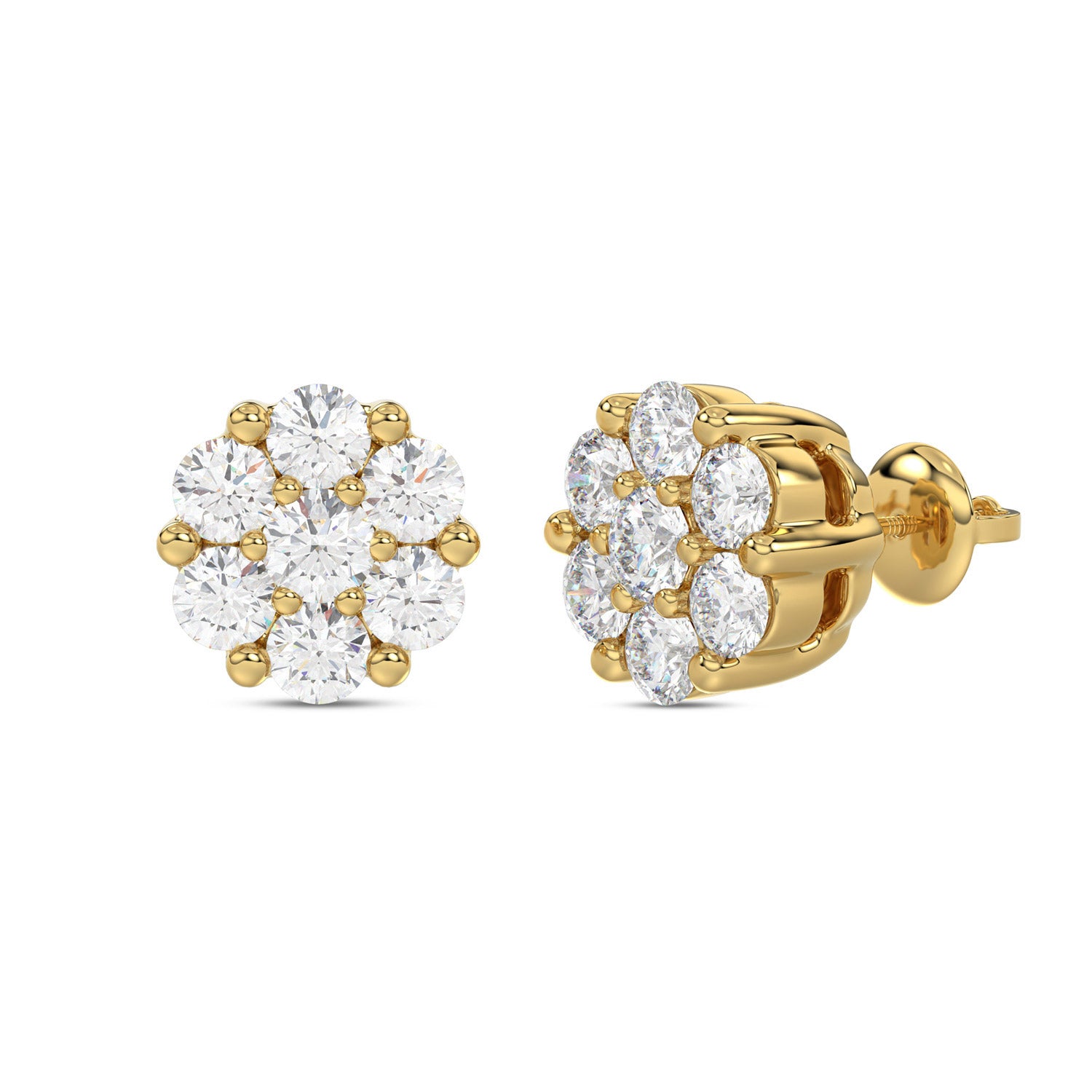 LADIES FLOWER EARRINGS 0.10CT ROUND DIAMOND 10K YELLOW GOLD