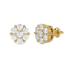 LADIES FLOWER EARRINGS 0.10CT ROUND DIAMOND 10K YELLOW GOLD