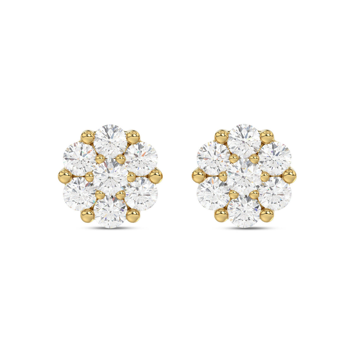 LADIES FLOWER EARRINGS 0.10CT ROUND DIAMOND 10K YELLOW GOLD