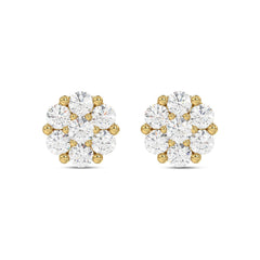 LADIES FLOWER EARRINGS 0.10CT ROUND DIAMOND 10K YELLOW GOLD