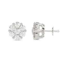 LADIES FLOWER EARRINGS 0.15CT ROUND DIAMOND 10K WHITE GOLD