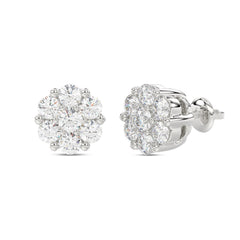 LADIES FLOWER EARRINGS 0.15CT ROUND DIAMOND 10K WHITE GOLD