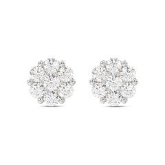 LADIES FLOWER EARRINGS 0.15CT ROUND DIAMOND 10K WHITE GOLD
