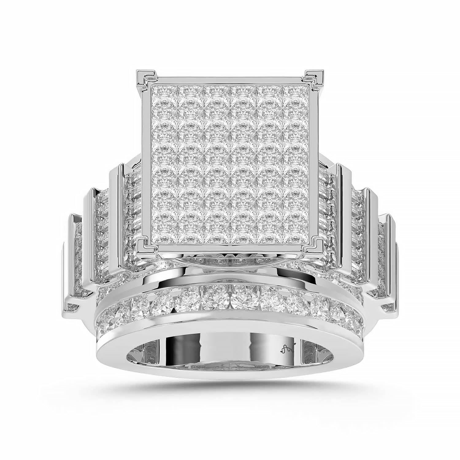 LADIES RING 4.00CT ROUND/PRINCESS/BAGUETTE DIAMOND 10K WHITE GOLD