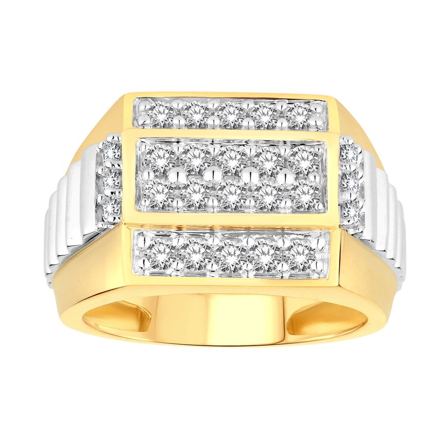 MEN'S RING 1.00CT ROUND DIAMOND 10K WHITE/YELLOW GOLD