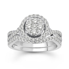 LADIES BRIDAL SET 1.00CT ROUND DIAMOND 14K WHITE GOLD