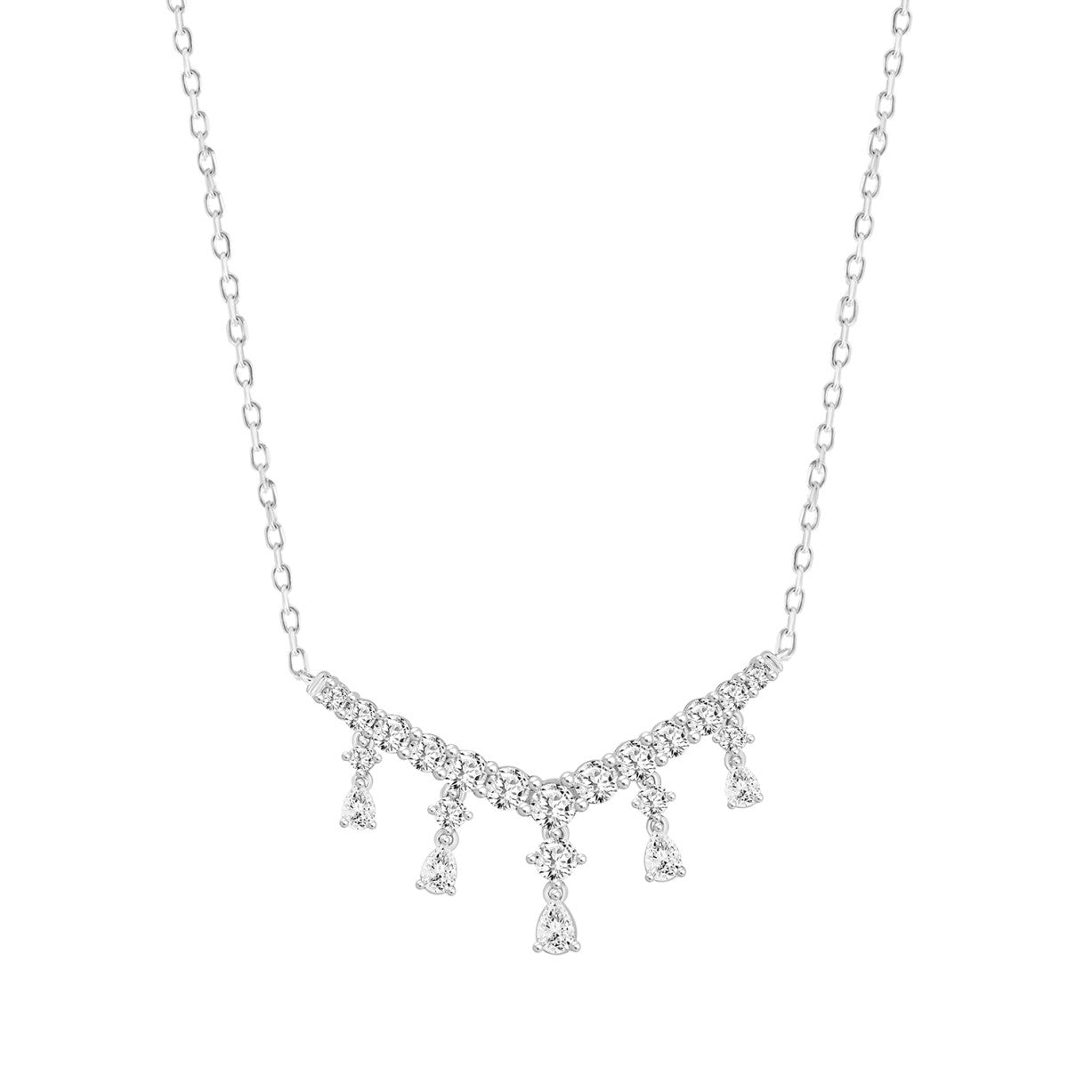 LADIES NECKLACE 3CT ROUND/PEAR DIAMOND 14K WHITE GOLD