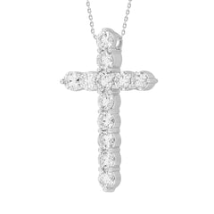 LADIES CROSS PENDANT WITH CHAIN 3CT ROUND DIAMOND 14K WHITE GOLD