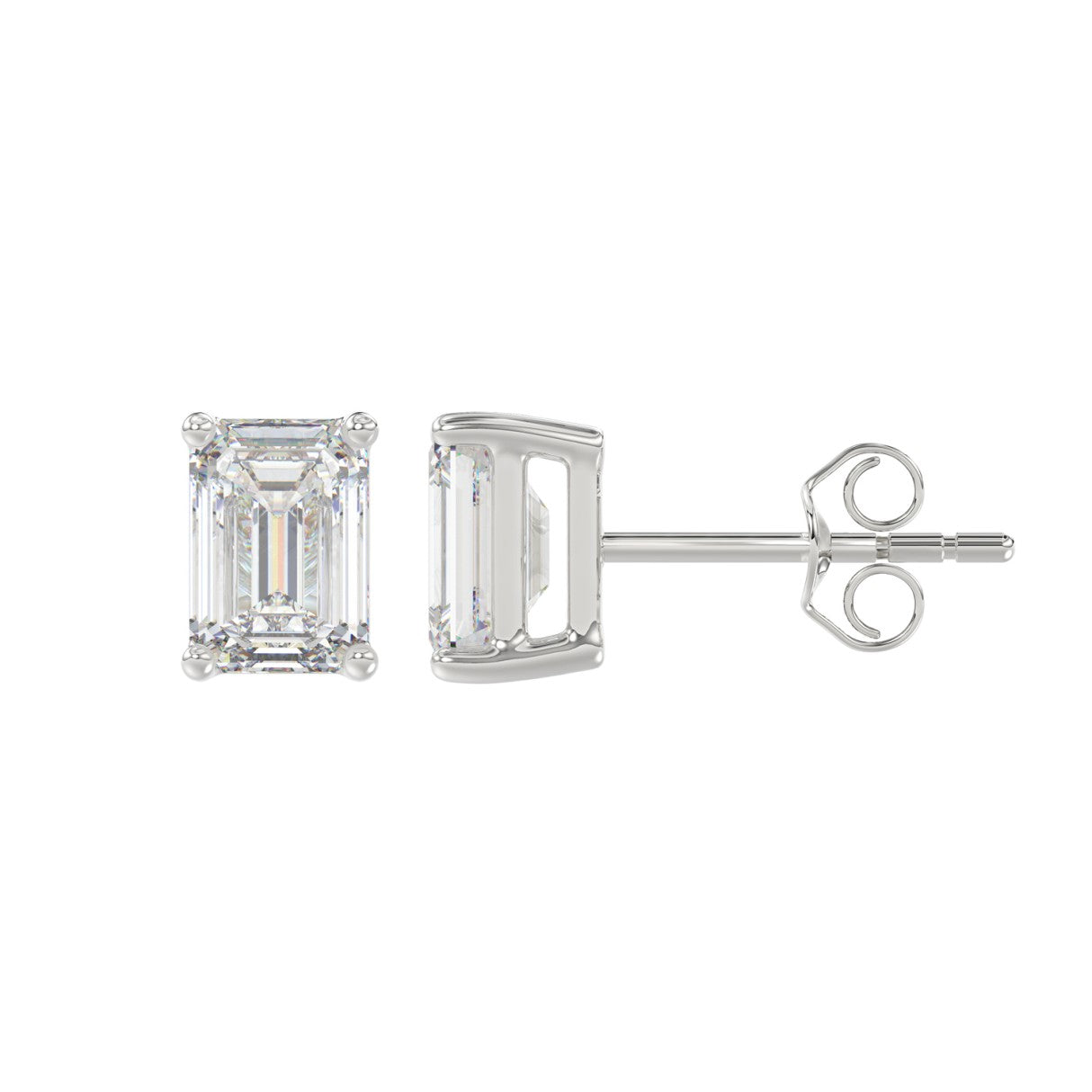 14K WHITE GOLD 2CT EMERALD DIAMOND LADIES SOLITAIRE EARRINGS