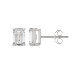 14K WHITE GOLD 2CT EMERALD DIAMOND LADIES SOLITAIRE EARRINGS