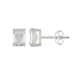 14K WHITE GOLD 2CT EMERALD DIAMOND LADIES SOLITAIRE EARRINGS 