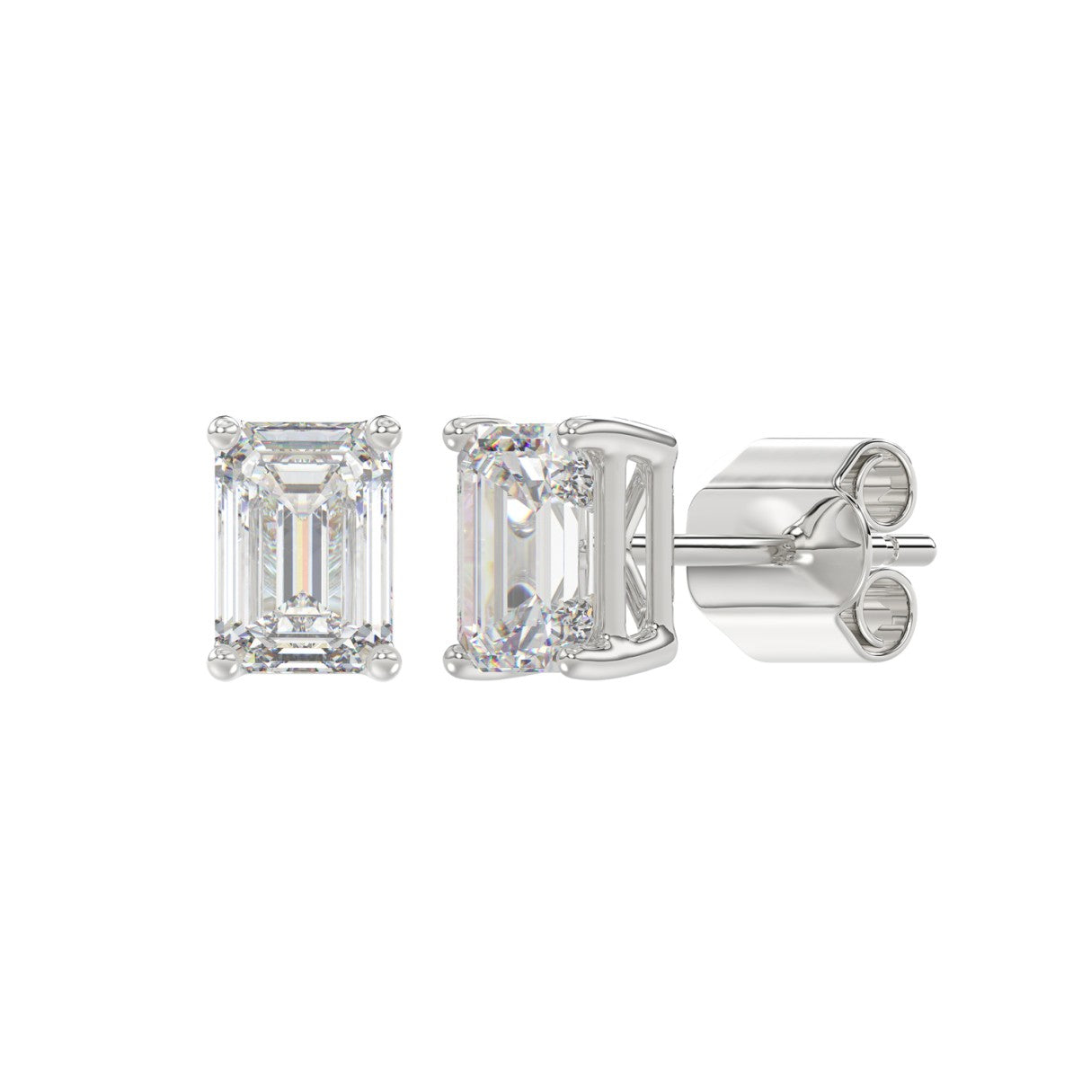 14K WHITE GOLD 2CT EMERALD DIAMOND LADIES SOLITAIRE EARRINGS