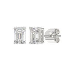 14K WHITE GOLD 2CT EMERALD DIAMOND LADIES SOLITAIRE EARRINGS 