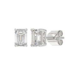 14K WHITE GOLD 2CT EMERALD DIAMOND LADIES SOLITAIRE EARRINGS 