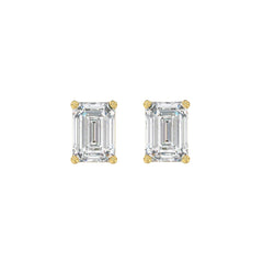 14K YELLOW GOLD 2CT EMERALD DIAMOND LADIES SOLITAIRE EARRINGS 