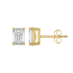 14K YELLOW GOLD 2CT EMERALD DIAMOND LADIES SOLITAIRE EARRINGS 
