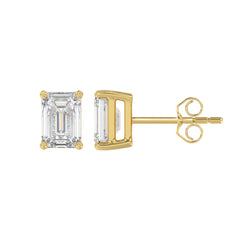 14K YELLOW GOLD 2CT EMERALD DIAMOND LADIES SOLITAIRE EARRINGS 