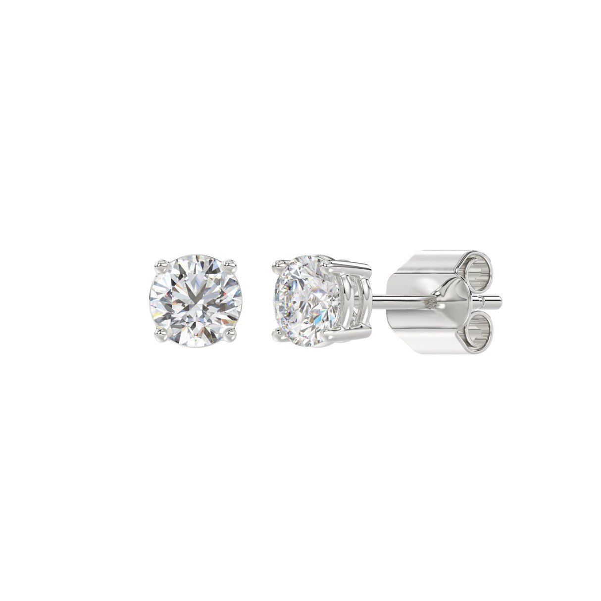 LADIES SOLITAIRE EARRINGS 1/2CT ROUND DIAMOND 14K WHITE GOLD