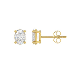 LADIES SOLITAIRE EARRINGS 1 1/2CT OVAL DIAMOND 14K YELLOW GOLD