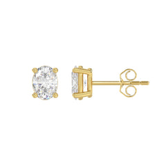 LADIES SOLITAIRE EARRINGS 1 1/2CT OVAL DIAMOND 14K YELLOW GOLD
