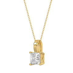 LADIES SOLITAIRE PENDANT WITH CHAIN 2CT PRINCESS DIAMOND 14K YELLOW GOLD