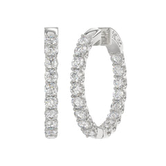 LADIES HOOP EARRINGS 5CT ROUND DIAMOND 14K WHITE GOLD