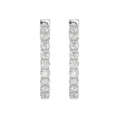 LADIES HOOP EARRINGS 5CT ROUND DIAMOND 14K WHITE GOLD