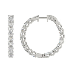 LADIES HOOP EARRINGS 5CT ROUND DIAMOND 14K WHITE GOLD