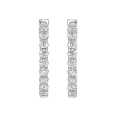 LADIES HOOP EARRINGS 5CT ROUND DIAMOND 14K WHITE GOLD
