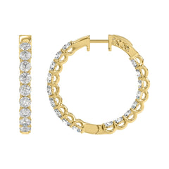 LADIES HOOP EARRINGS 5CT ROUND DIAMOND 14K YELLOW GOLD