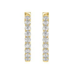 LADIES HOOP EARRINGS 5CT ROUND DIAMOND 14K YELLOW GOLD