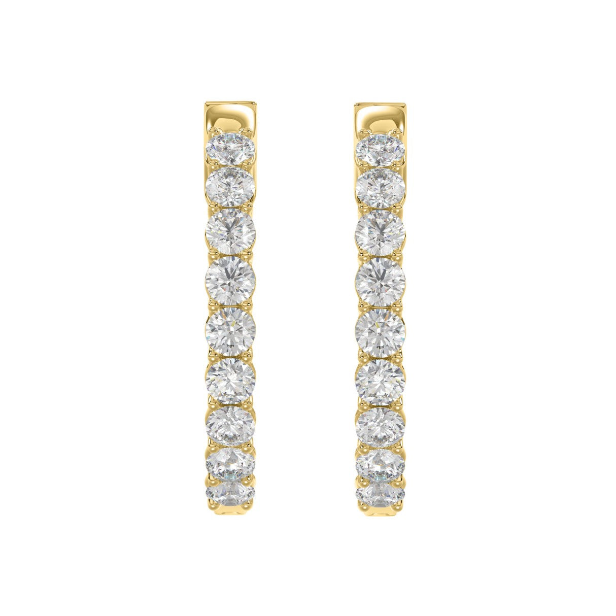 LADIES HOOP EARRINGS 5CT ROUND DIAMOND 14K YELLOW GOLD