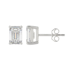 LADIES SOLITAIRE EARRINGS 3CT EMERALD DIAMOND 14K WHITE GOLD