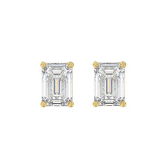 LADIES SOLITAIRE EARRINGS 3CT EMERALD DIAMOND 14K YELLOW GOLD
