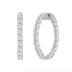 LADIES HOOP EARRINGS 7CT ROUND DIAMOND 14K WHITE GOLD