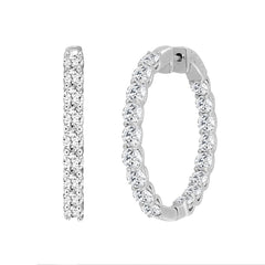 LADIES HOOP EARRINGS 7CT ROUND DIAMOND 14K WHITE GOLD