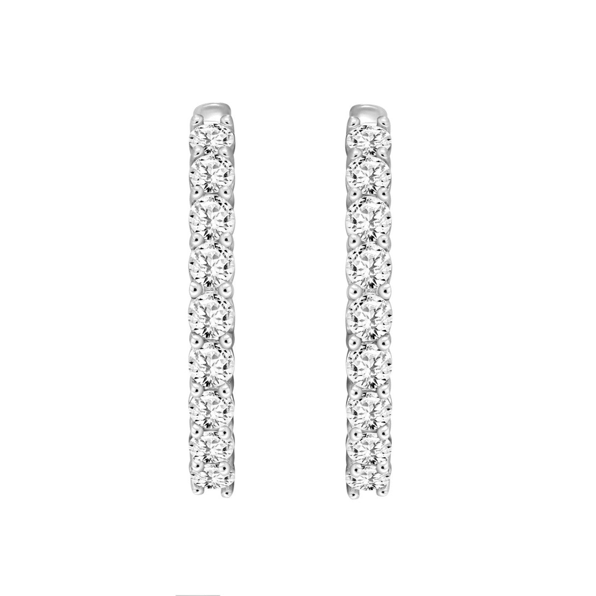LADIES HOOP EARRINGS 7CT ROUND DIAMOND 14K WHITE GOLD