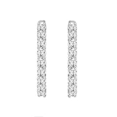 LADIES HOOP EARRINGS 7CT ROUND DIAMOND 14K WHITE GOLD