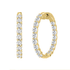 LADIES HOOP EARRINGS 7CT ROUND DIAMOND 14K YELLOW GOLD