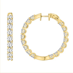 LADIES HOOP EARRINGS 7CT ROUND DIAMOND 14K YELLOW GOLD