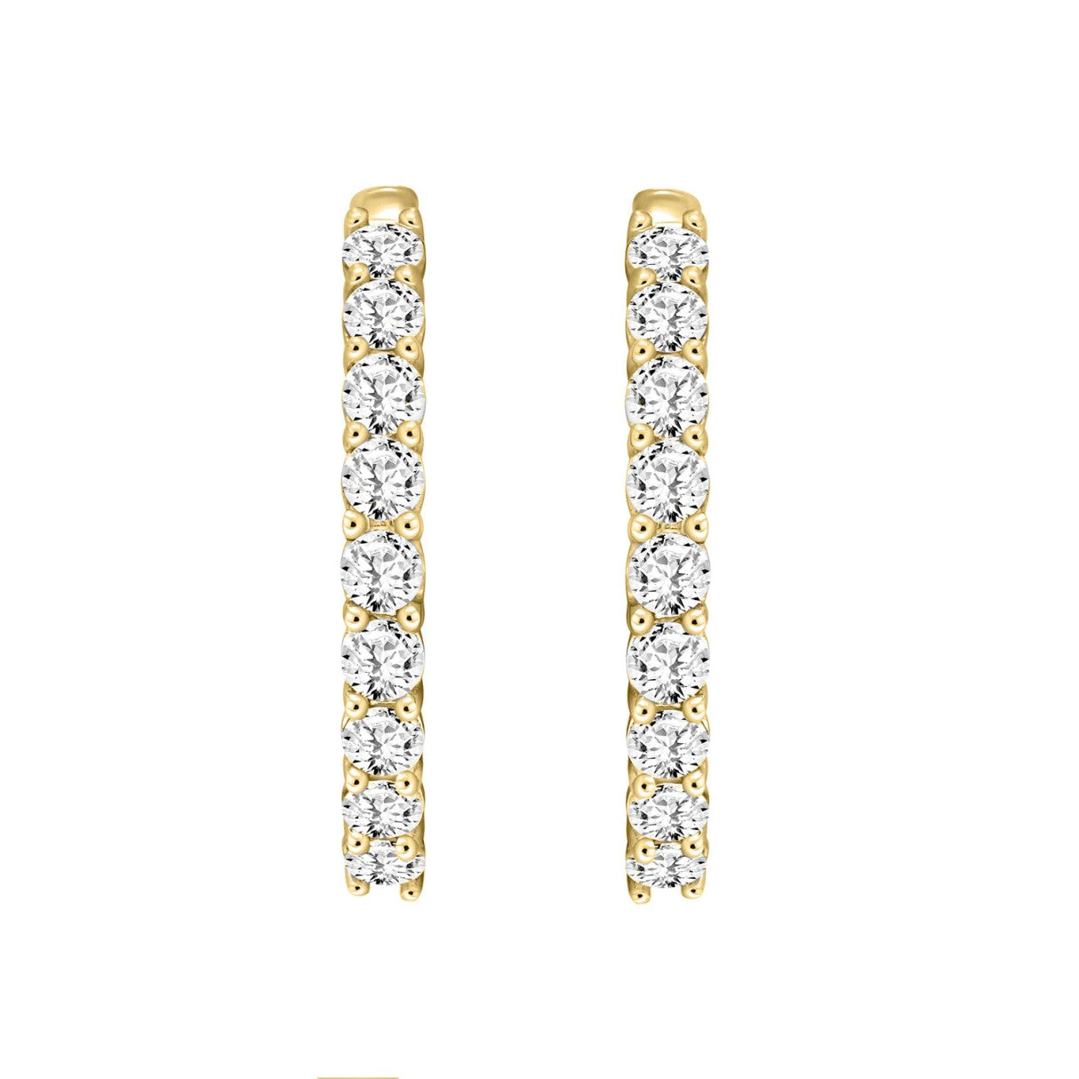 LADIES HOOP EARRINGS 7CT ROUND DIAMOND 14K YELLOW GOLD