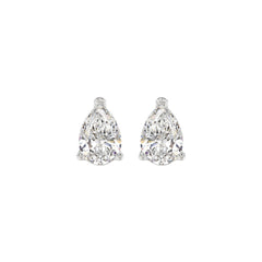 LADIES SOLITAIRE EARRINGS 2CT PEAR DIAMOND 14K WHITE GOLD