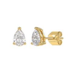 LADIES SOLITAIRE EARRINGS 2CT PEAR DIAMOND 14K YELLOW GOLD