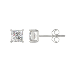 LADIES SOLITAIRE EARRINGS 2CT PRINCESS DIAMOND 14K WHITE GOLD