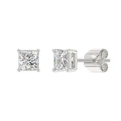 LADIES SOLITAIRE EARRINGS 2CT PRINCESS DIAMOND 14K WHITE GOLD