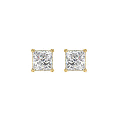 LADIES SOLITAIRE EARRINGS 2CT PRINCESS DIAMOND 14K YELLOW GOLD