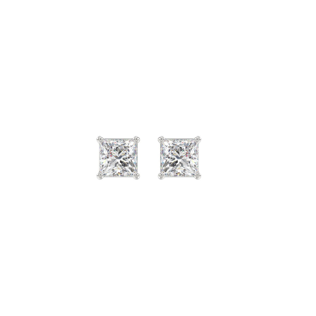 LADIES SOLITAIRE EARRINGS 1/2CT PRINCESS DIAMOND 14K WHITE GOLD (CENTER STONE PRINCESS DIAMOND 1/4CT )