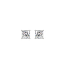LADIES SOLITAIRE EARRINGS 1/2CT PRINCESS DIAMOND 14K WHITE GOLD (CENTER STONE PRINCESS DIAMOND 1/4CT )