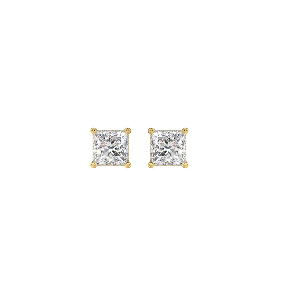 LADIES SOLITAIRE EARRINGS 1/2CT PRINCESS DIAMOND 14K YELLOW GOLD (CENTER STONE PRINCESS DIAMOND 1/4CT )