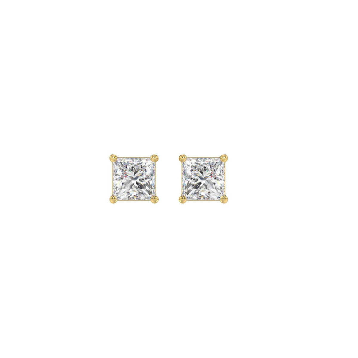 LADIES SOLITAIRE EARRINGS 1/2CT PRINCESS DIAMOND 14K YELLOW GOLD (CENTER STONE PRINCESS DIAMOND 1/4CT )